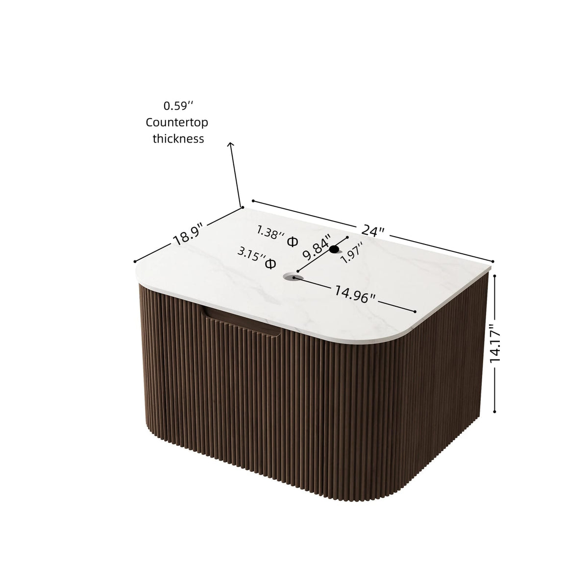 Dark Walnut Bathroom Vanity - 24" Wall Mounted