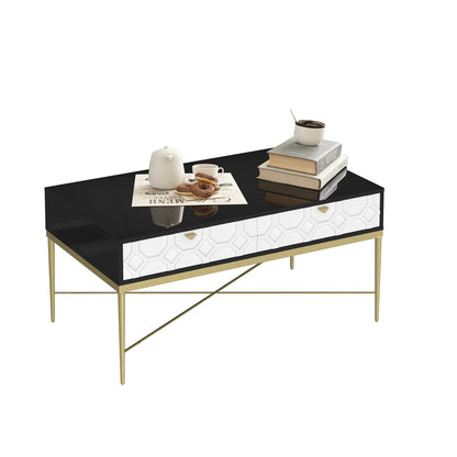 Modern Black & White Coffee Table with 2 Drawers - Storage Table