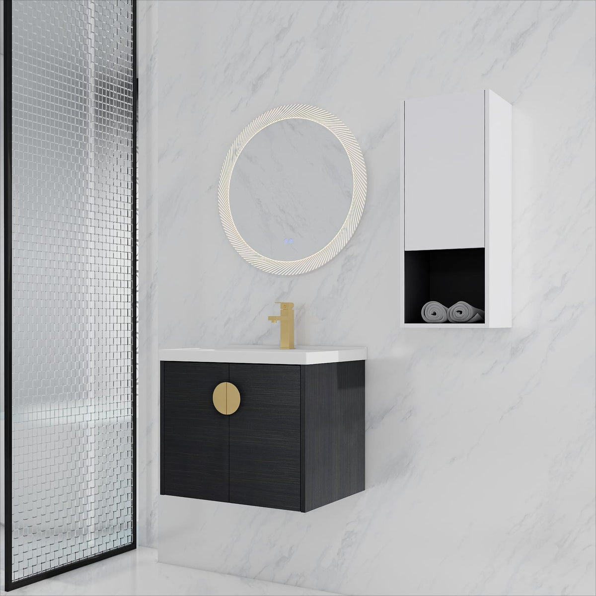 Modern Black Chestnut Bathroom Vanity with Storage and Sink