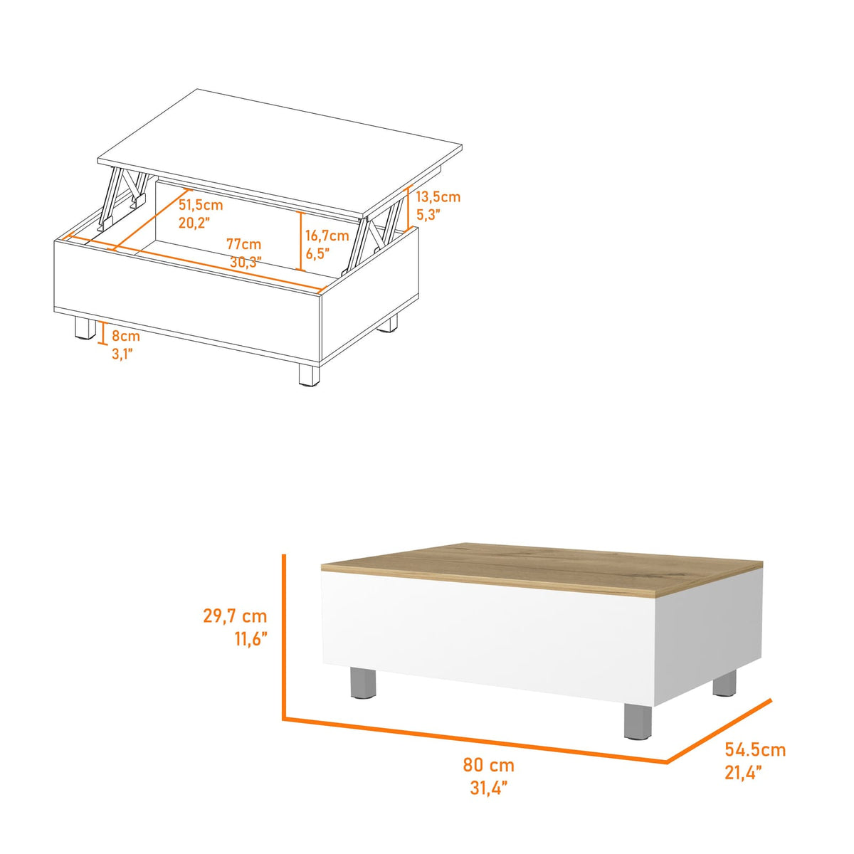 Multicolor Lift Top Coffee Table with Storage for Dining Room