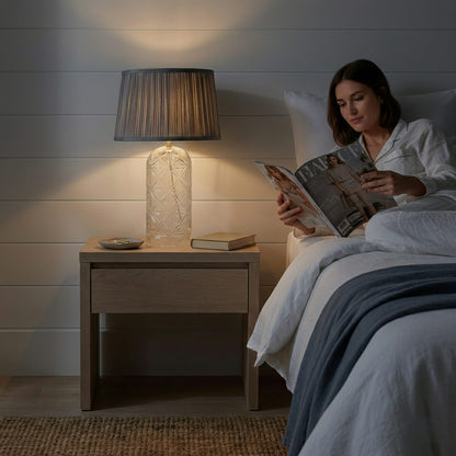 Clear Glass Table Lamp with Grey Shade - Modern Bedside Lighting