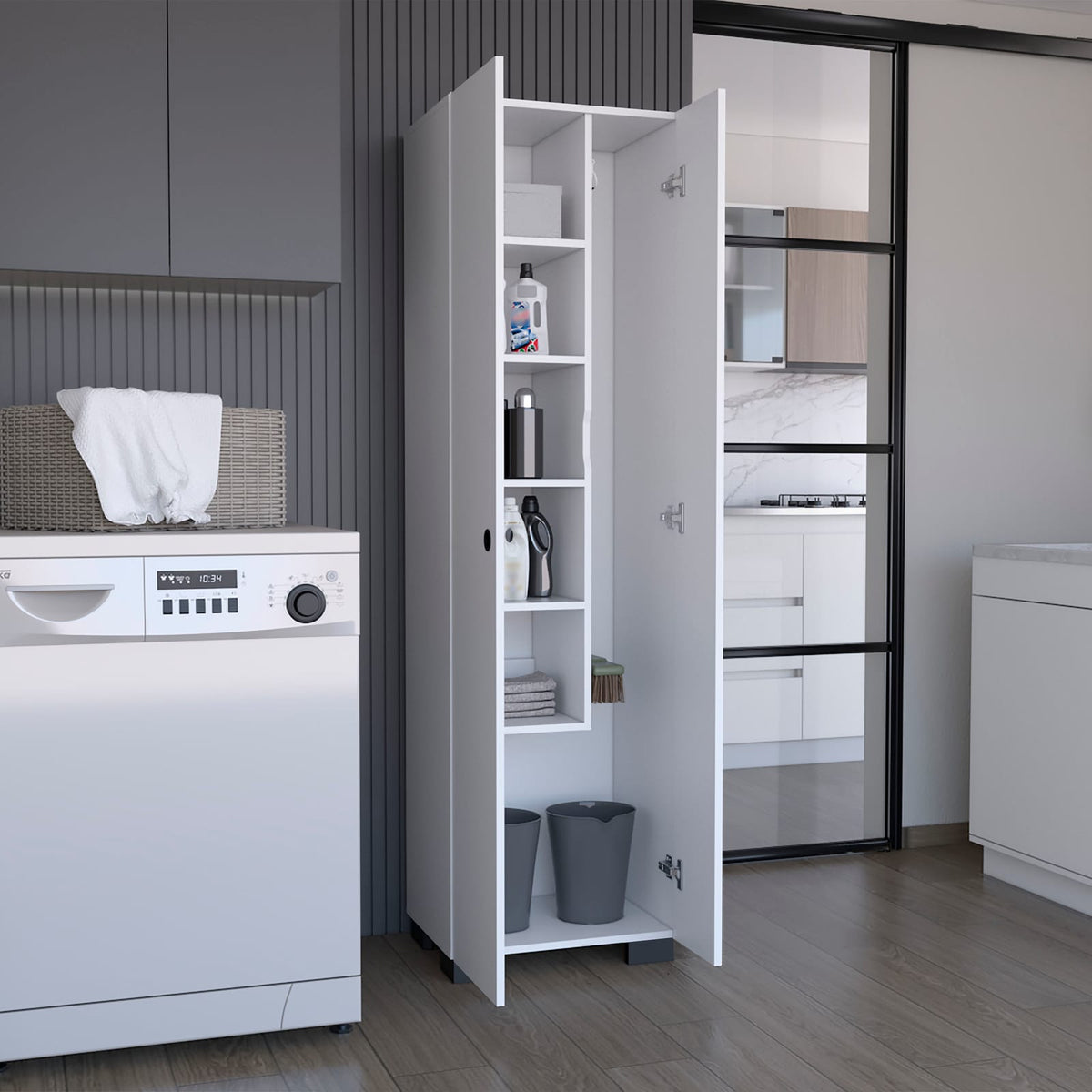 71.3" White Tool Cabinet - Storage for Cleaning Supplies