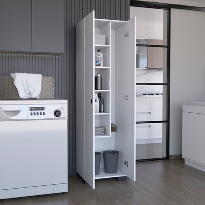 71.3" White Tool Cabinet - Storage for Cleaning Supplies