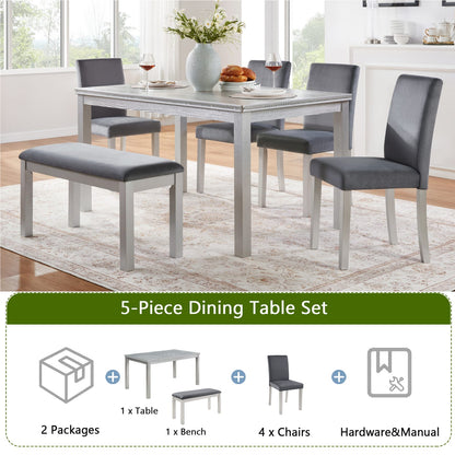 6-Piece Wooden Dining Table Set - Silver Grey, Seats 6