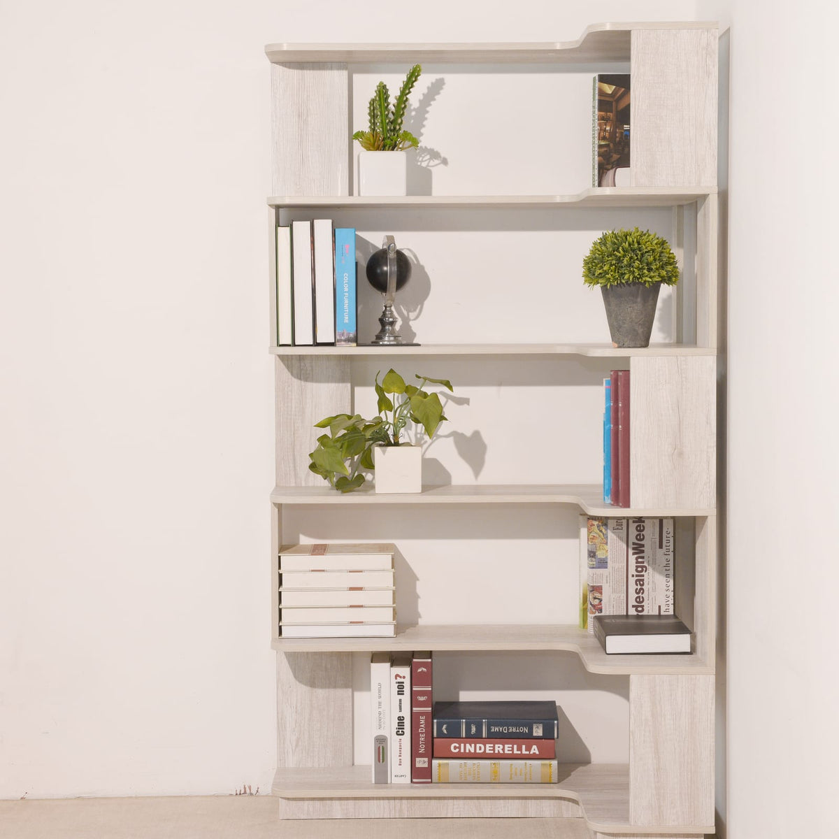 90cm Corner Bookshelf - Light Gray MDF Display Cabinet