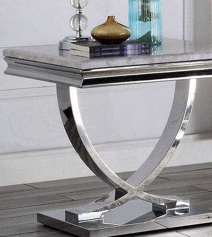 Chrome Faux Marble End Table - Modern Glam Style