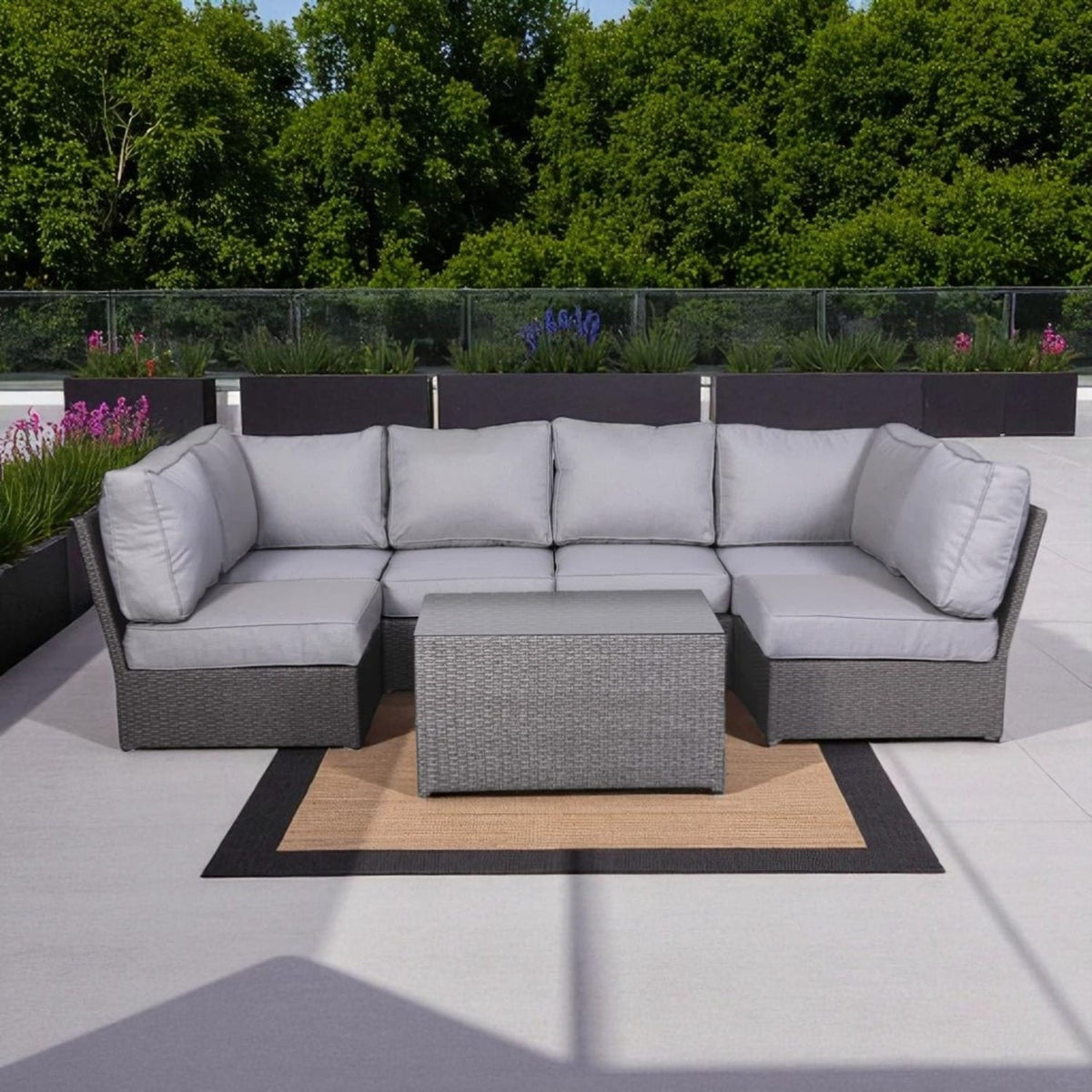 Grey Mix Outdoor Wicker Sectional Set for Poolside Living