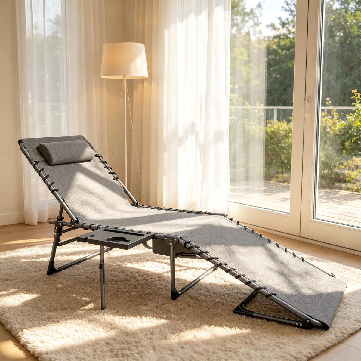 Folding Tanning Chair - Gray Outdoor Chaise Lounge