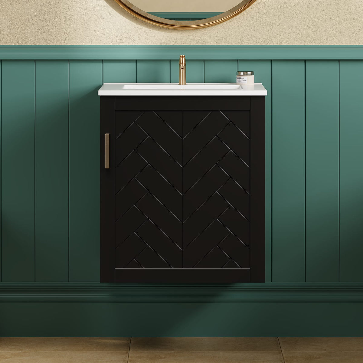 Black Solid Wood Bathroom Cabinet - Wall Mounted Storage