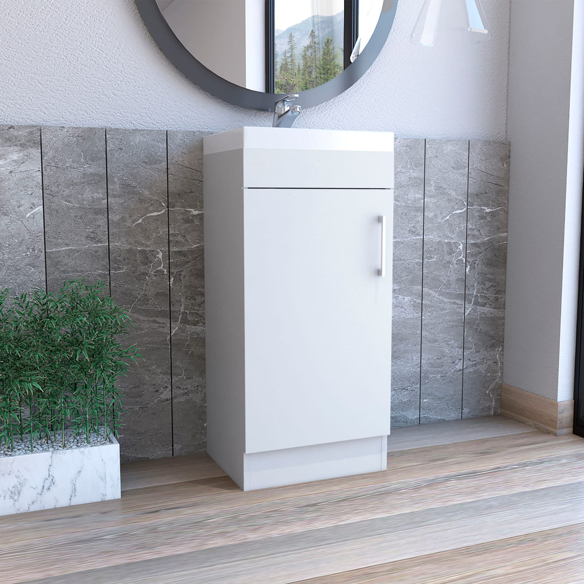Bathroom Vanity Sink - White Engineered Wood Storage