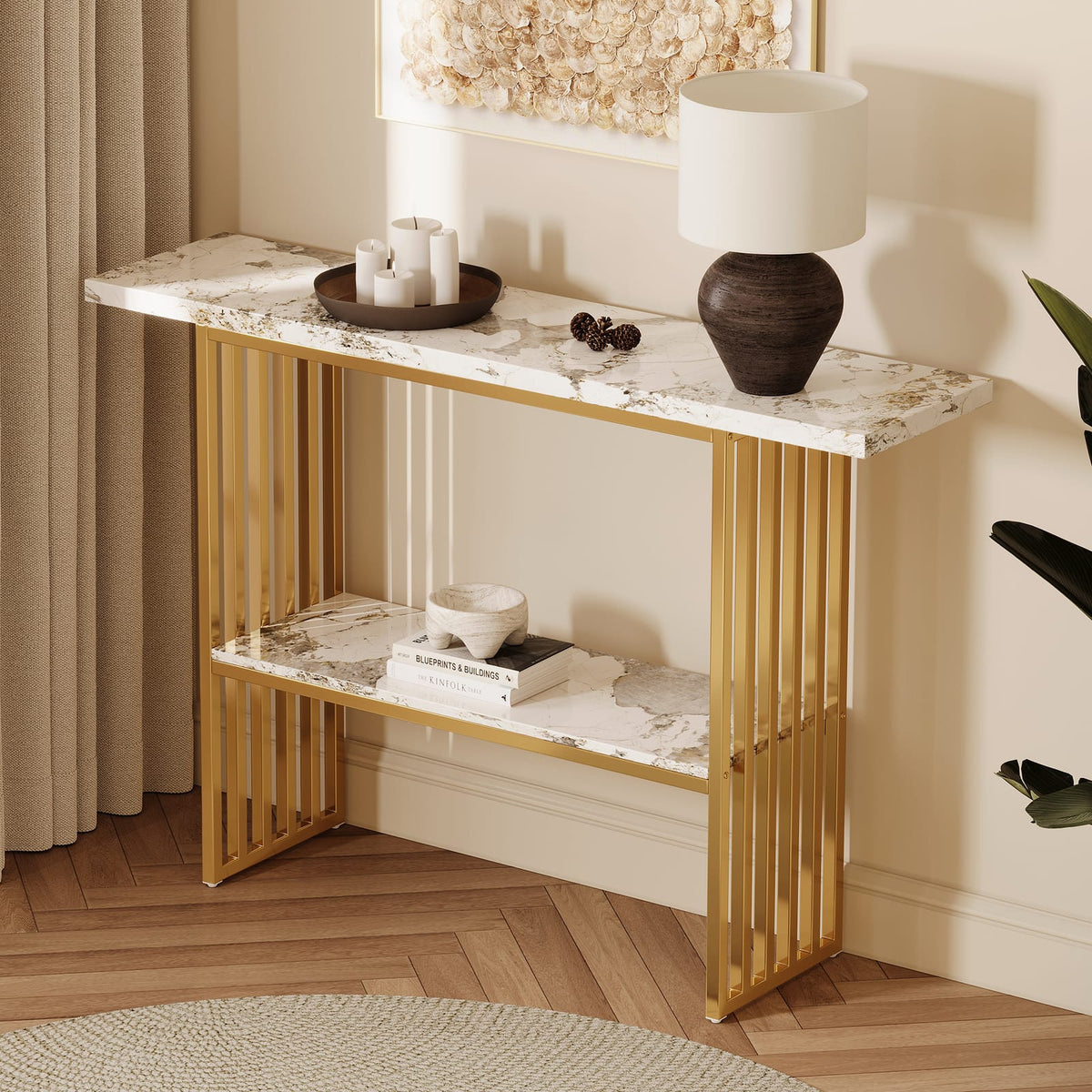 Modern Gold Metal Console Table - Storage Entryway Table