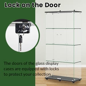Glass Display Cabinet - 4 Shelves, Black MDF & Glass, 64" Tall