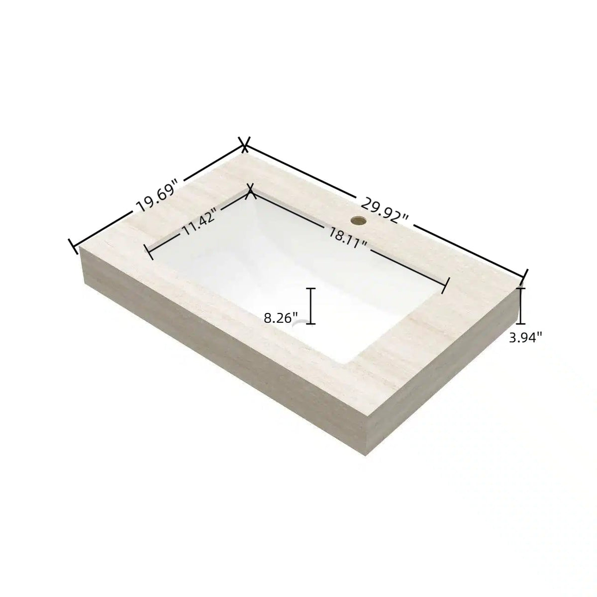30" Roma Travertine Sintered Stone Countertop & Ceramic Basin - No Cabinet, Faucet