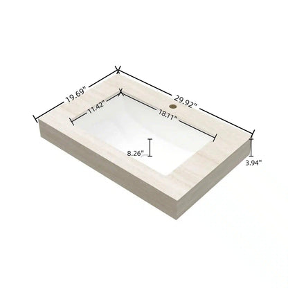 30" Roma Travertine Sintered Stone Countertop & Ceramic Basin - No Cabinet, Faucet