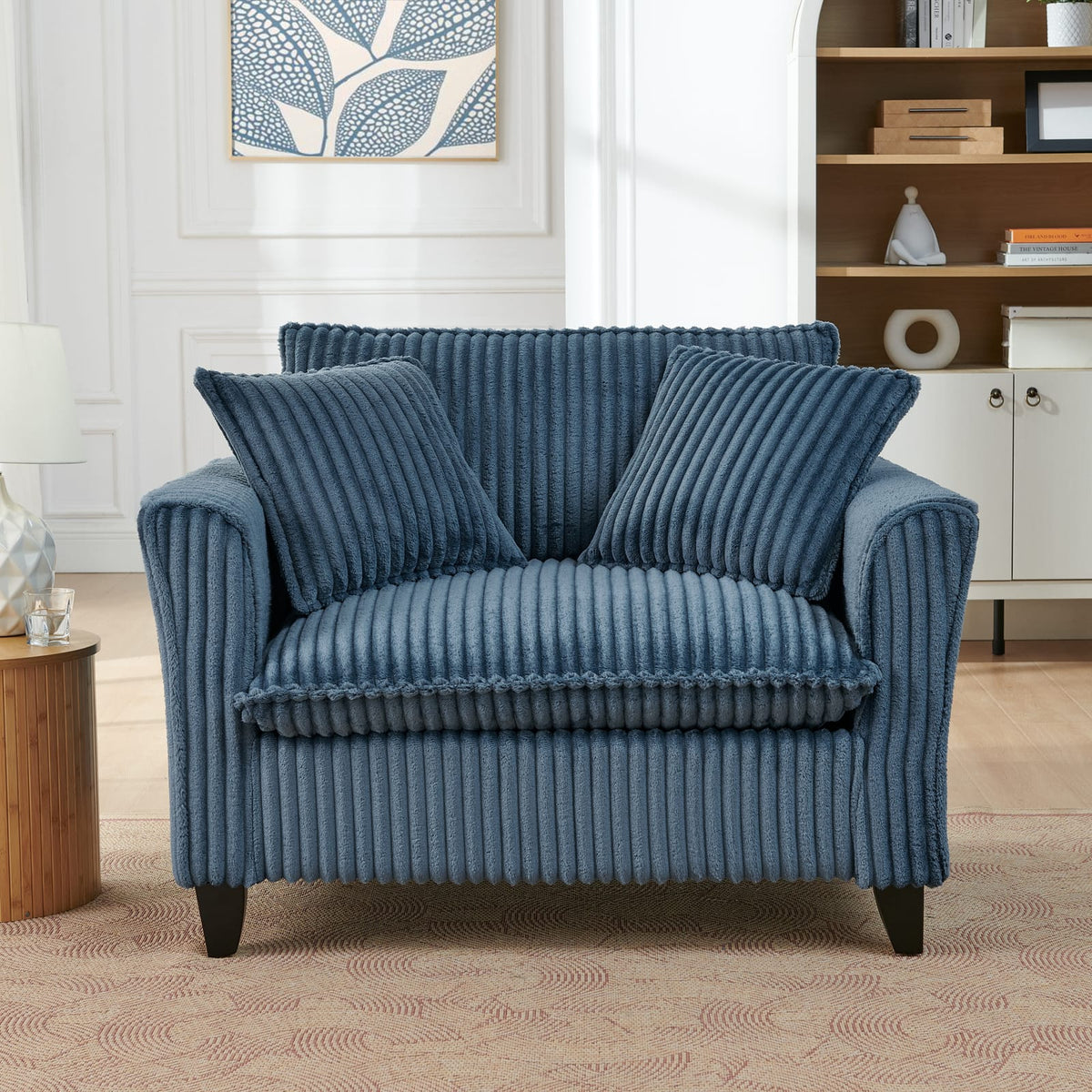 Blue Corduroy Foam Bean Bag Chair - Single Sofa for Living Room