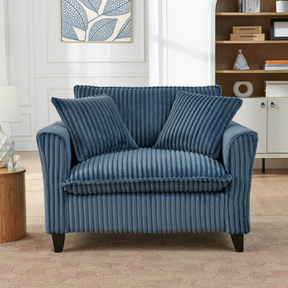 Blue Corduroy Foam Bean Bag Chair - Single Sofa for Living Room
