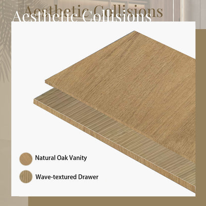 Oak Floating Bathroom Vanity with Sink - 47.2" Wall Mounted Storage