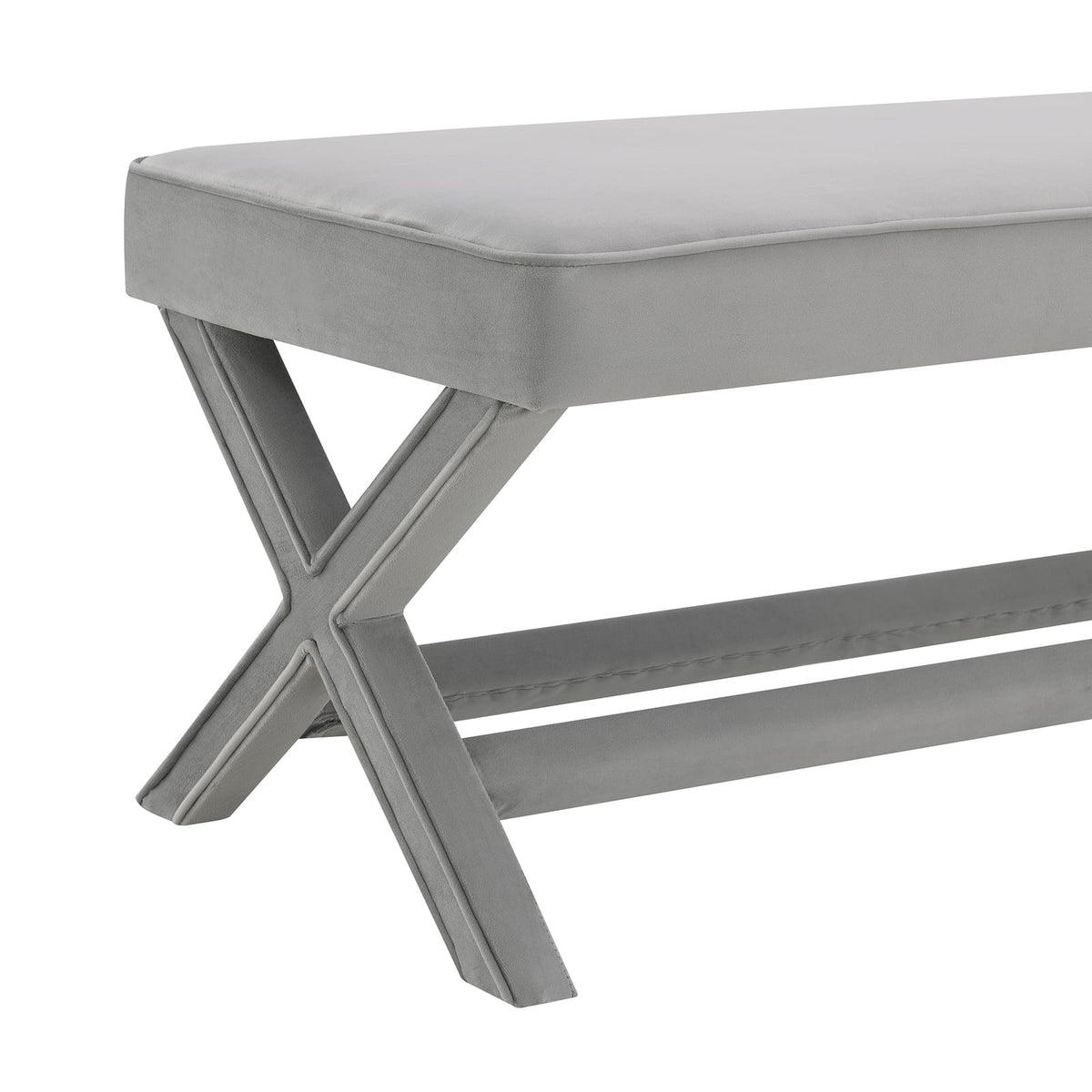 Light Grey Wood Ottoman Bench - Modern Living Room Accent