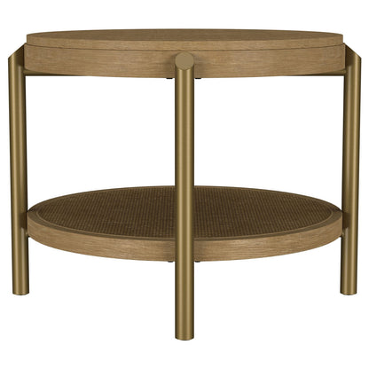 Sand Wash Round End Table with Storage Shelf for Living Room
