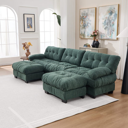 5 Seat Green Wood Sectional Sofa - Modular Couch for Living Room