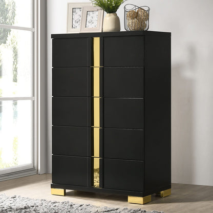 Black Gold Contemporary Bedroom Chest with Metal Legs