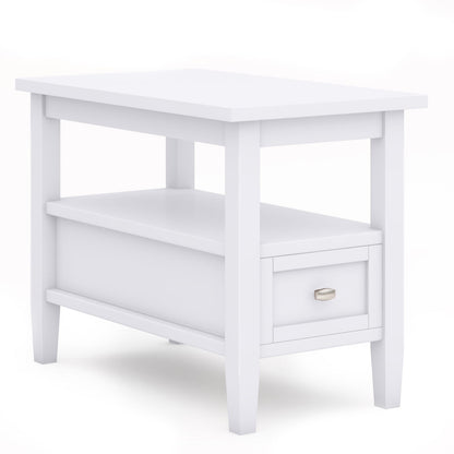 Solid Wood Drawer End Table in White for Bedroom Nightstand Storage for Living Room