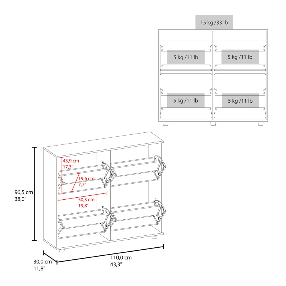 White Engineered Wood Shoe Rack Cabinet - 11.8 x 43.3 x 38" for Living Room