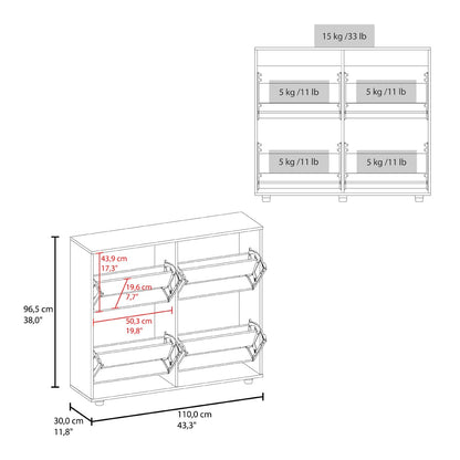 White Engineered Wood Shoe Rack Cabinet - 11.8 x 43.3 x 38" for Living Room