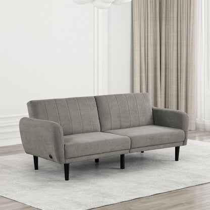 81" Gray Fabric Futon Sofa Converts to Bed
