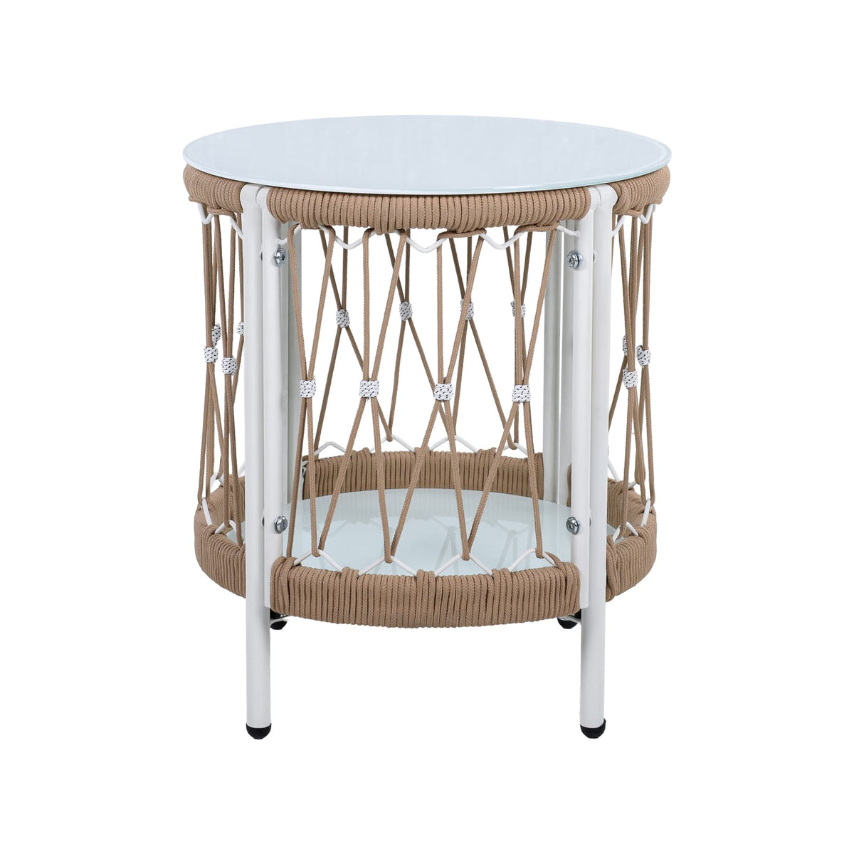 17.32" Bohemian Garden Accent Outdoor Side Table - Handwoven Rope with
