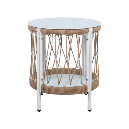 17.32" Bohemian Garden Accent Outdoor Side Table - Handwoven Rope with