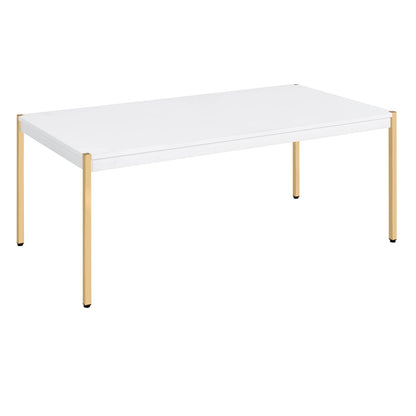 White & Gold Rectangle Coffee Table - Modern Style