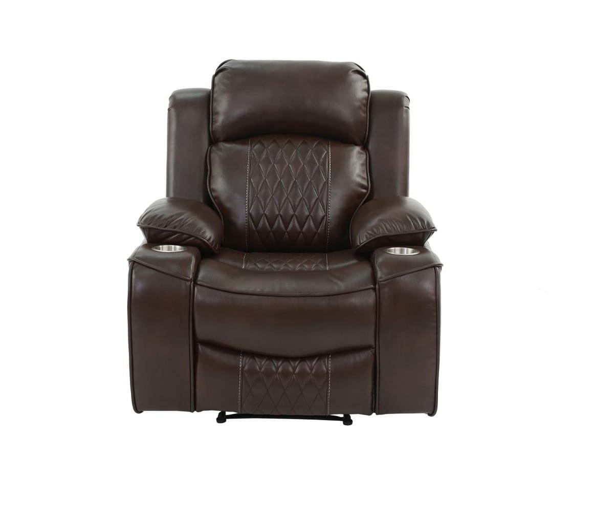 Power Motion Recliner Chair - Brown Faux Leather Storage Arms