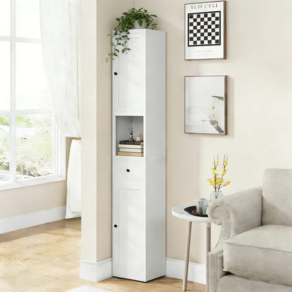 White Bathroom Storage Cabinet - 5 Tier Narrow Freestanding Cabinet
