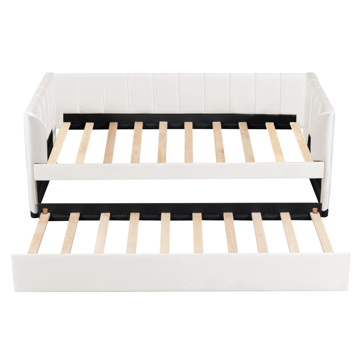 Beige Velvet Daybed with Trundle - Twin Size for Bedroom