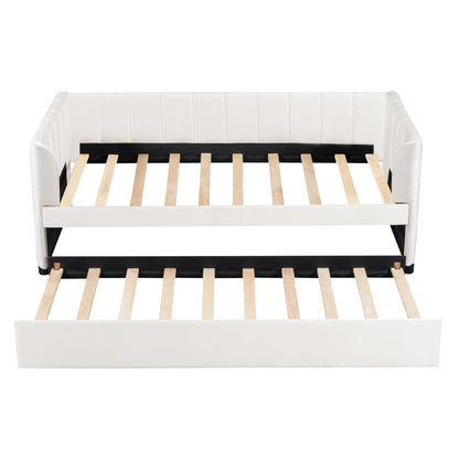 Beige Velvet Daybed with Trundle - Twin Size for Bedroom