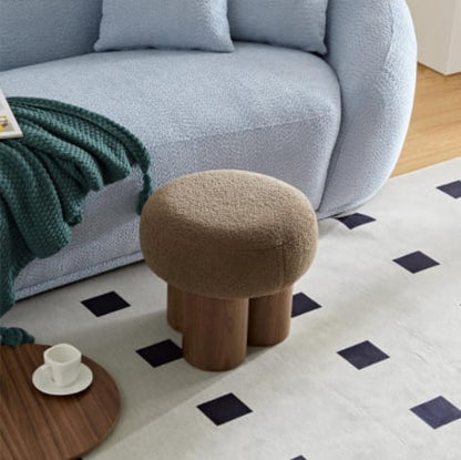 W8017-1 Mushroom Stool - Brown Lamb Wool Seat Ottoman