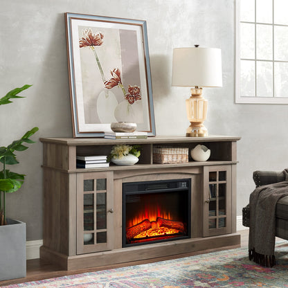 Grey Wash TV Stand with Fireplace - 65" TV Storage for Living Room