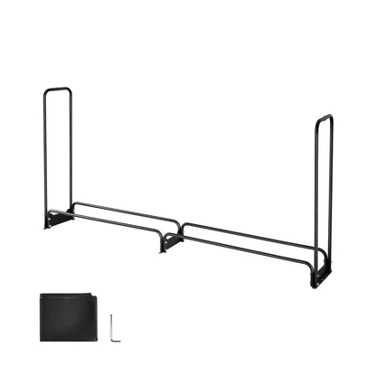 Black Iron Firewood Rack with Cover - 8ft Outdoor Log Holder