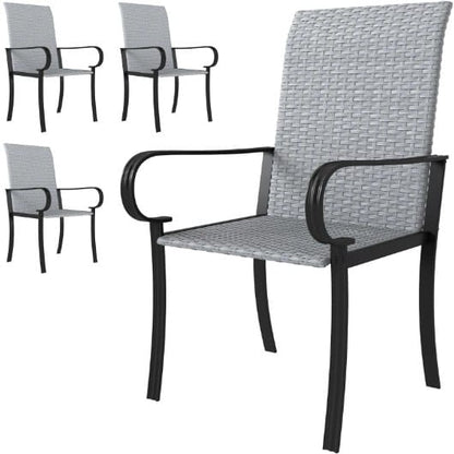 Gray Rattan Dining Chairs Set - 4 Piece Outdoor Patio Set
