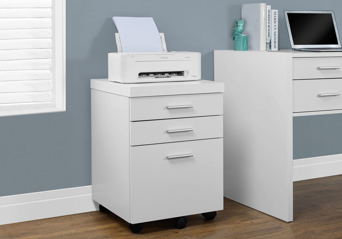 White Rolling File Cabinet - 3 Drawers, Printer Stand Storage