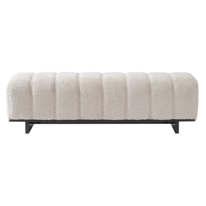 Beige Faux Fur Dining Bench with Rubber Wood Legs for Living Area for Dining Room