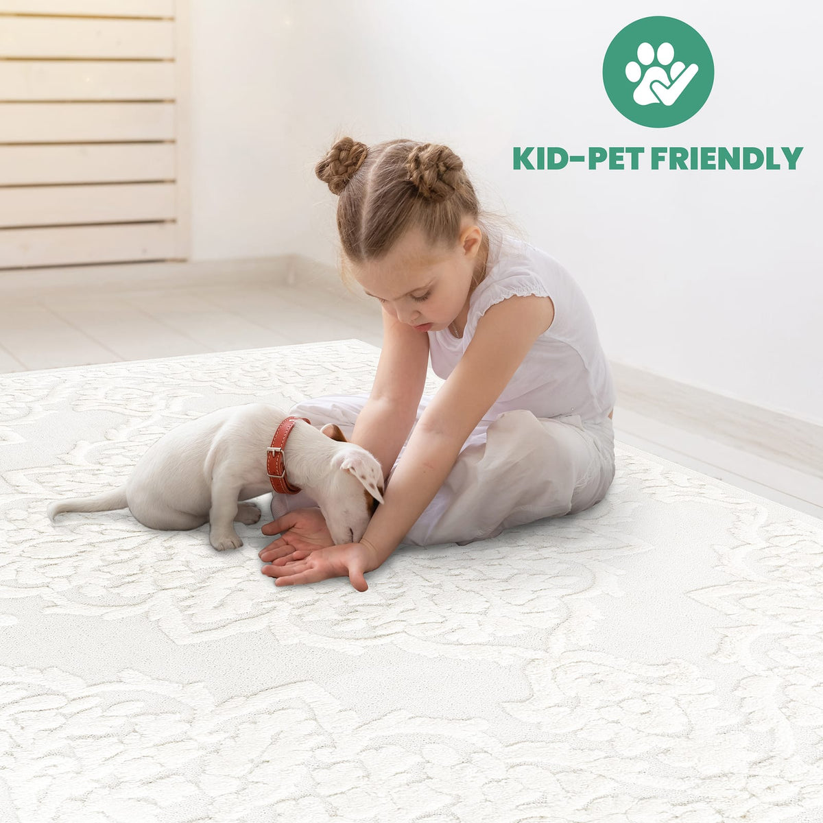 Cream Polypropylene Area Rug - 2' x 3' Geometric Design