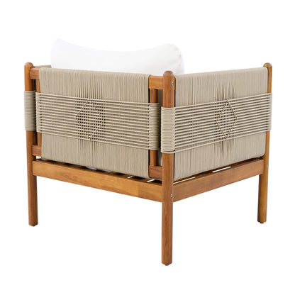 Beige Cream Teak Acacia Wood Club Chair with Cushions - Patio Seating