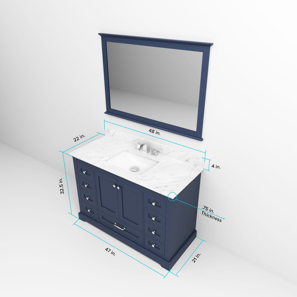Navy Blue Single Bath Vanity - 48" W x 22" D