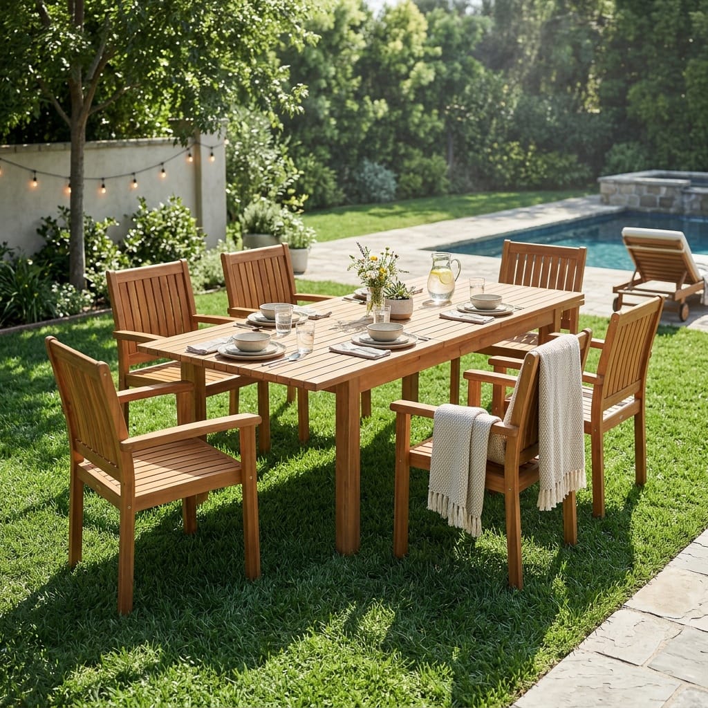 Teak Acacia Outdoor Dining Set for Poolside Garden Patio