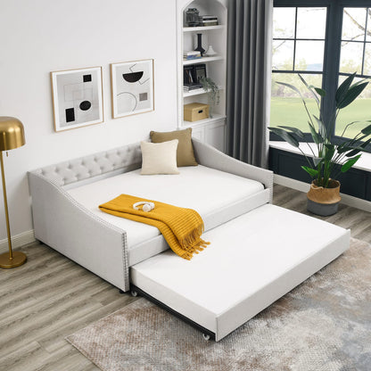 Beige Mid-Century Daybed with Trundle Storage for Comfortable Seating for Living Room