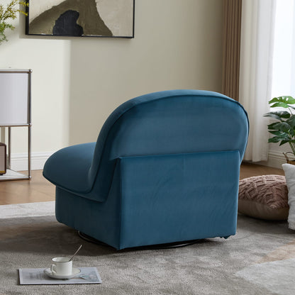 Swivel Accent Chair - Smoke Blue Velvet, 360° Base for Living Room