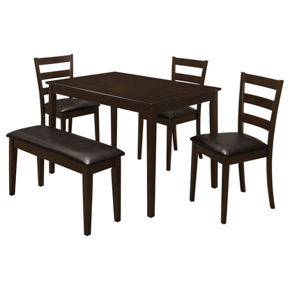 Brown Rectangular Dining Table with Chairs and Bench for Dining Room
