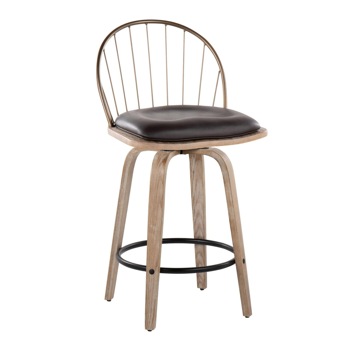 20.75" Brown White Washed Faux Leather Counter Stool Set of 2